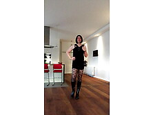 Nicki-Crossdress Sexy Black Party-Dress & Pantyhose & Boots