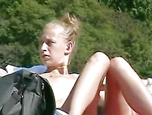 On This Nude Beach Blonde Is Spreading Her Legs Wide