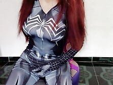 Spider Damsel Cosplay Babe Tugging And Getting Butt Fucked