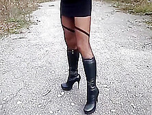 Leather Boots,  Nylon Tights And Mini Skirt
