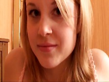Cute Blonde College Girl Strips And Spread Her Pink Pussy Lips