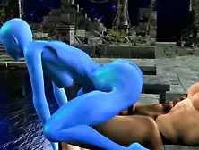 Blue Alien Gets Facefucked And Stretched