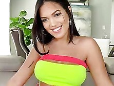 Seductive,  Brazilian Brunette With A Pretty Smile Is Riding A Rock Hard Cock On The Couch