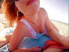 Jism On My Nose & Sun Glasses! Risky Amateur Redhead Public Beach Fast Blowage