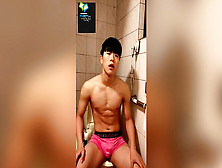 Super-Cute Korean Man Tugging In The Toilet