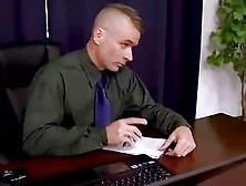 Busty,  Blonde Woman With Glasses And Her Handsome Boss Are Fucking While In His Office