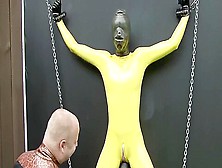 German Latex Girl Chained,  Hooded & Forced To Cum