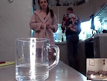 Slut Wife Fucks Right In Front Of Her Husband And The Husband Can't Say Anything And Eats Soup