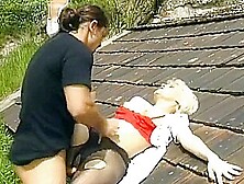 A Stunning German Blonde Gets Banged On The Roof