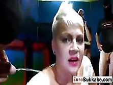 Euro Blonde Slut Bukkake Drenched In Cum