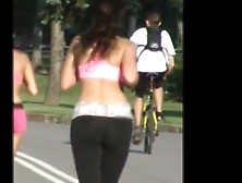 Sexy Brunette Jogging Spandex Ass