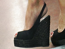 Candid Old,  Stunning Feet In Slingblack Wedges Heels