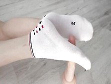 Devils Pedicure Into White Socks With My Foot For Your Gigantic Dick