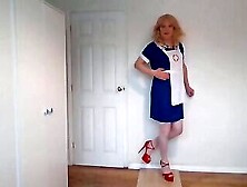 Blonde In Nurse Uniform And White Stockings