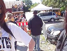 Partying And Flashing Tits While Tailgating Outside