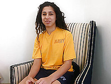 Brunette In A Yellow Shirt Is About To Get Nailed,  In Front Of The Camera
