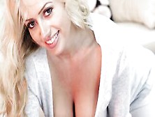 Crazy Sexy British Blondie Encourages You To Wank Your Penis While She Teases You With Gigantic Natural Breasts