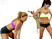 Sporty Girls In Ponytails Double Team His Hard Dick