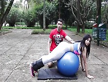 Muscular Hottie With A Great Ass Works Out With A Yoga Ball