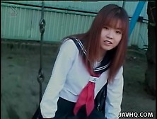 Schoolgirl Upskirt On The Swing Set Outdoors