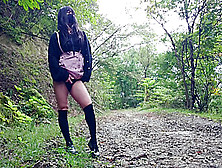 Cute Little Crossdresser Masturbates And Ejaculates In An Untamed Forest