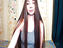 Fantastic Lengthy Haired Brown-Haired Hairplay And Brushing,  Long Hair,  Hair