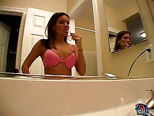 Kat Shows Her Playful Tits In The Bathroom