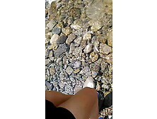 Swimming In Mountain River In Clothes - Sneakers,  Shorts And T-Shirt