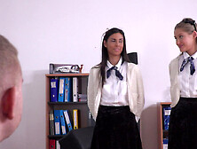 Schoolgirls Are Ready To Share The Professor's Cock In A Sexy Ffm Play