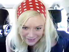 Blue-Eyed Blonde Fingering Her Butthole In The Backseat