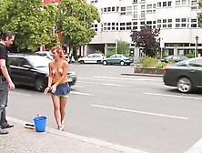 Flexible Redhead Is Bound And Stripped Naked In Public