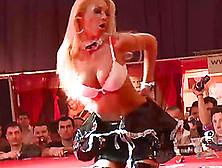 Busty Blonde Milf Stripping And Masturbating On Public Sex Fair Show Stage