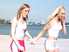 Teen Blonde Lesbians Fuck With A Strap On Dildo After Tasting Each Other's Cunts