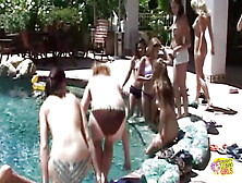 As These Hot Girls Scream And Cum The Pool Cools Them Off