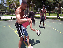 Michelle Martinez Playing Basketball With Three Black Muscle Dudes