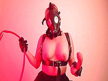 Horny Chubby Dominatrix In A Gas Mask Humiliates A Plastic Cock P2