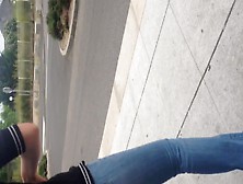 Cum On Hot Blonde Woman At The Bus Stop