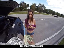 Busty Babe Gets Towed,  Fucked And Paid!