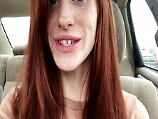 Freckle Faced Milf Masturbates With A Cucumber At A Parking Lot