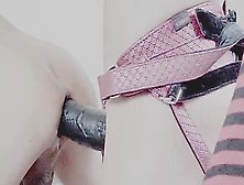 Rough Cumming From Big Strap-On Pegging.