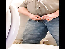 Fat Smoking Man Pisses Into Toilet