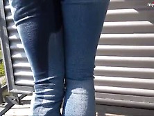 2 Women Wet Their Jeans On Balcony