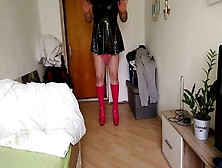 Sissy Locked In Pvc Diaper And Chastity
