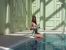 Teen In Lingerie Goes For A Swim In The Pool