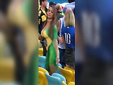 Hot Brazilian Futbol Fan In Body Paint