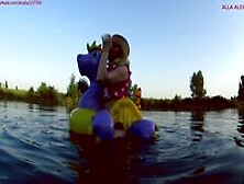 Alla Is A Hot Rider On A Squeaky Inflatable Magic Dragon On The Lake!!!