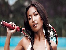 Beautiful Ebony Tennis Player Strips And Poses On The Court