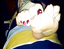 Wild Amateur Girl Enjoys Playing With Her Gorgeous Feet With Red Nail Polish