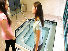 Clad Lezzies In Indoor Pool