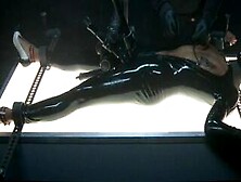 Shackled Ebony In Latex Pussy Vibed